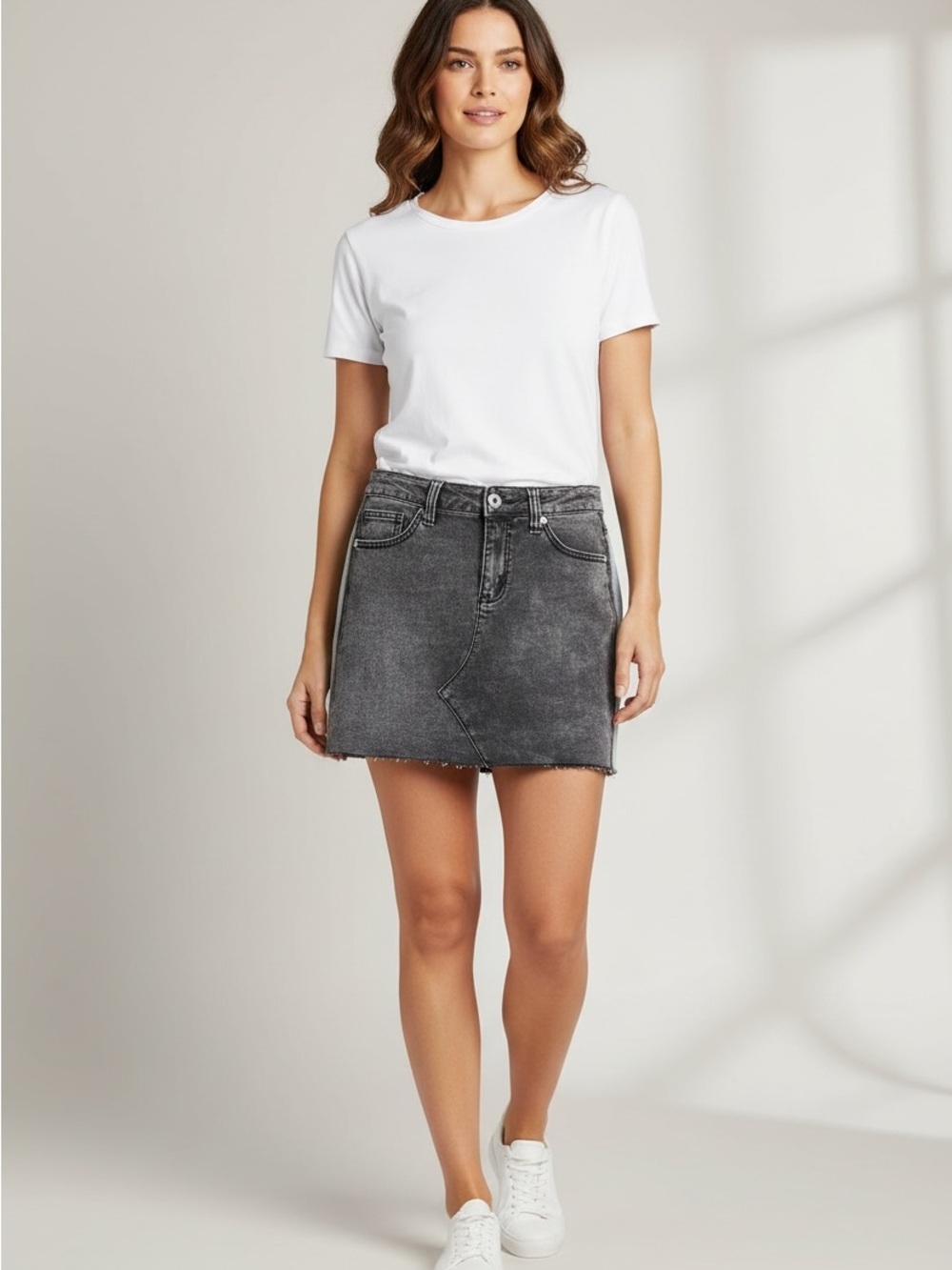Sweet Jeans womens Faded Black Denim Mini Skirt with Panel Detail size 9